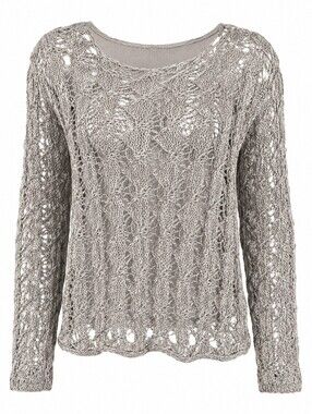 Apt 9 Womens Open Knit Sweater Beige Taupe L XL Boho Crochet Pullover Light